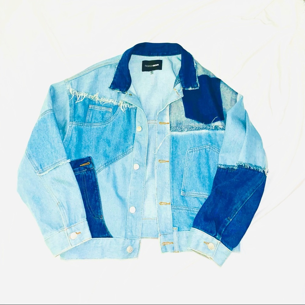 Fashion Nova Patchwork denim crop jacket
